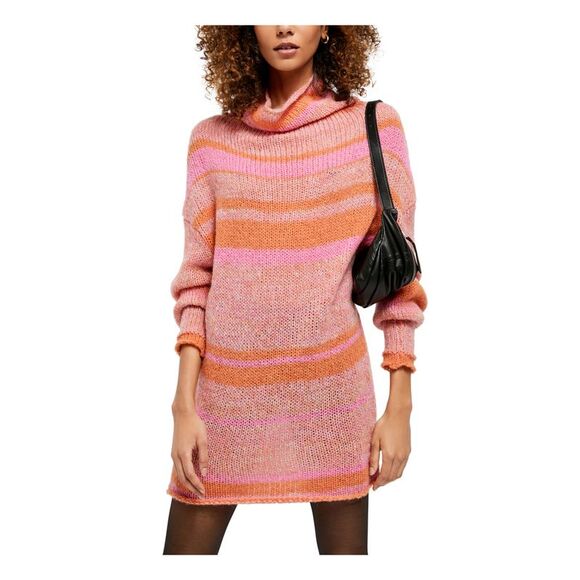 FREE PEOPLE Sweaters - NWT FREE PEOPLE Womens Pink Striped Long Sleeve Turtle Neck Tunic Sweater M